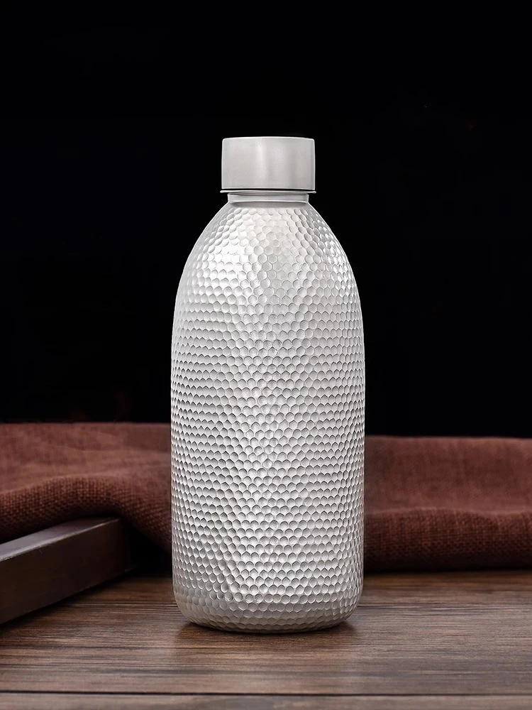 Sterling Silver 99.9% Water Bottle Handmade Hammer Pattern Travel Cup Multi purpose Water Cup Portable and Portable Cup