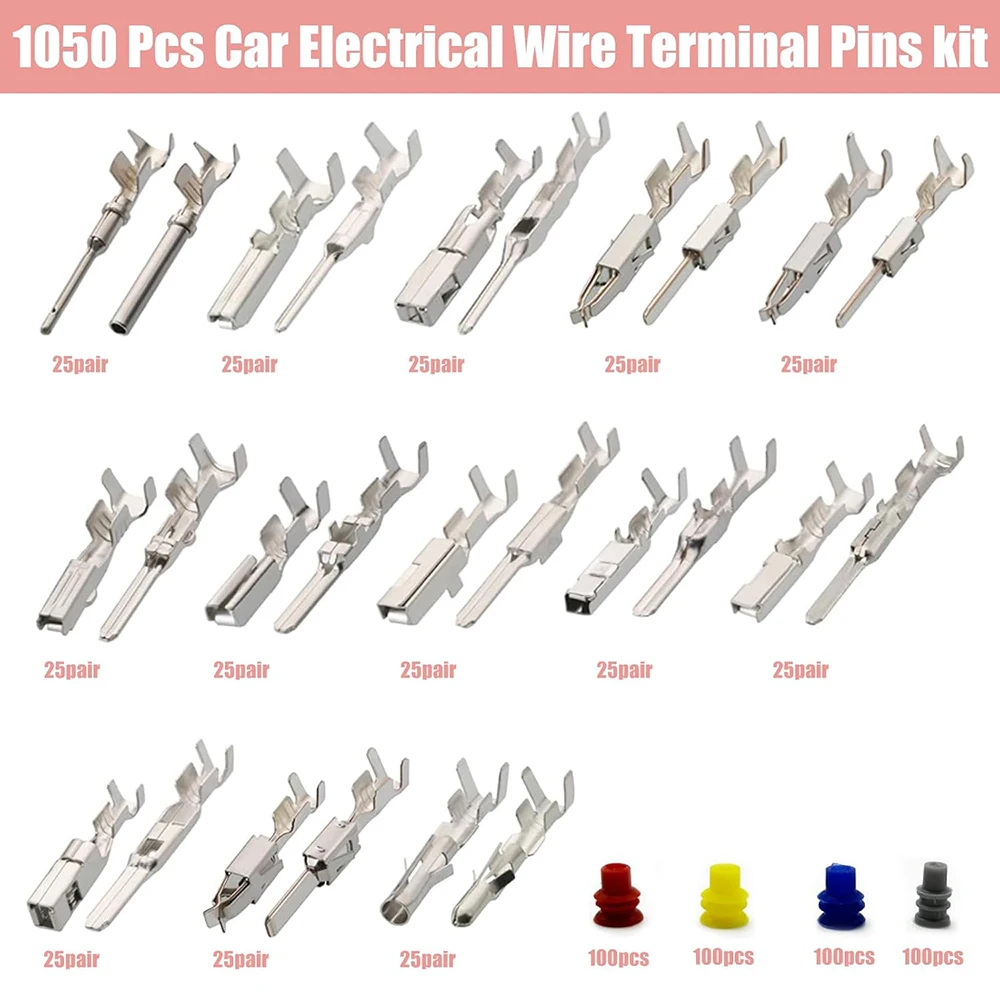 1050-teiliges Set mit 26 Arten von elektrischen Steckverbindern für Automobile, männliche und weibliche Kfz-Kabelanschlüsse, Steckverbinder-Kit, VW-Pin-Terminals – Detail 2