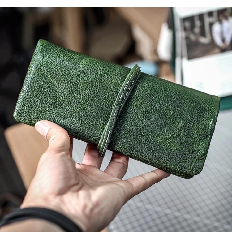 Bolso de mano de piel de vaca de primera capa de alta calidad a la moda para mujer, cartera para teléfono multitarjeta hecha a mano vintage de cuero genuino para mujer