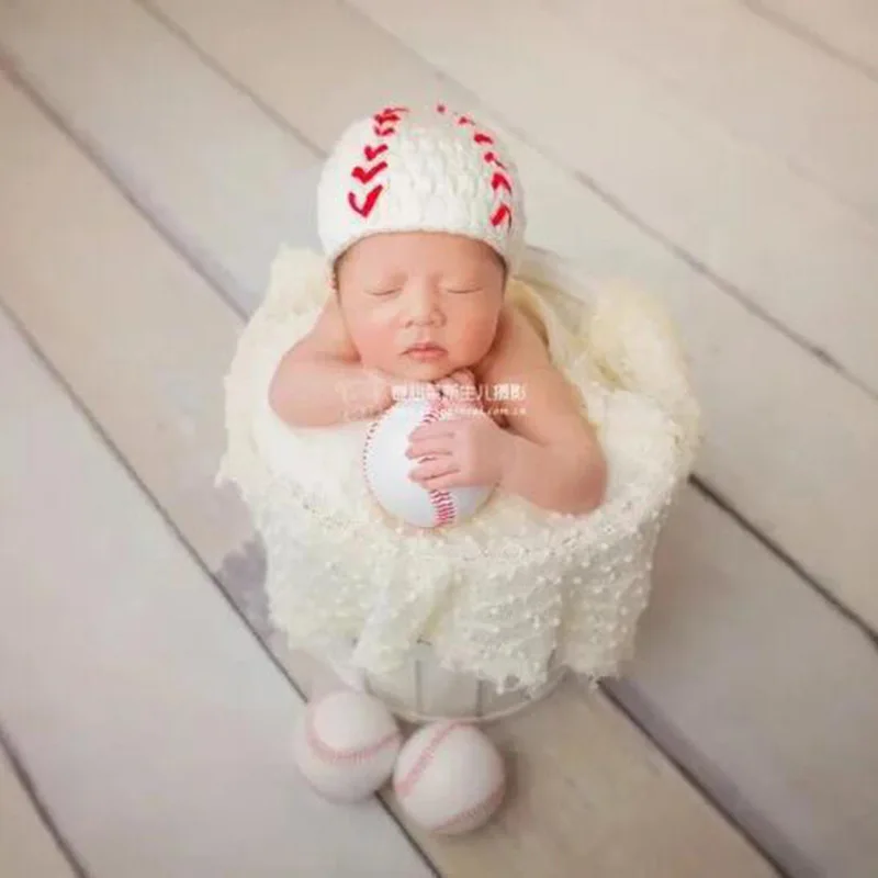 Newborn Photography Prop Accessories Baseball Hat Knitted Soft Baby Boy Girl Photo Shoot Ball Sports Toy Decoration