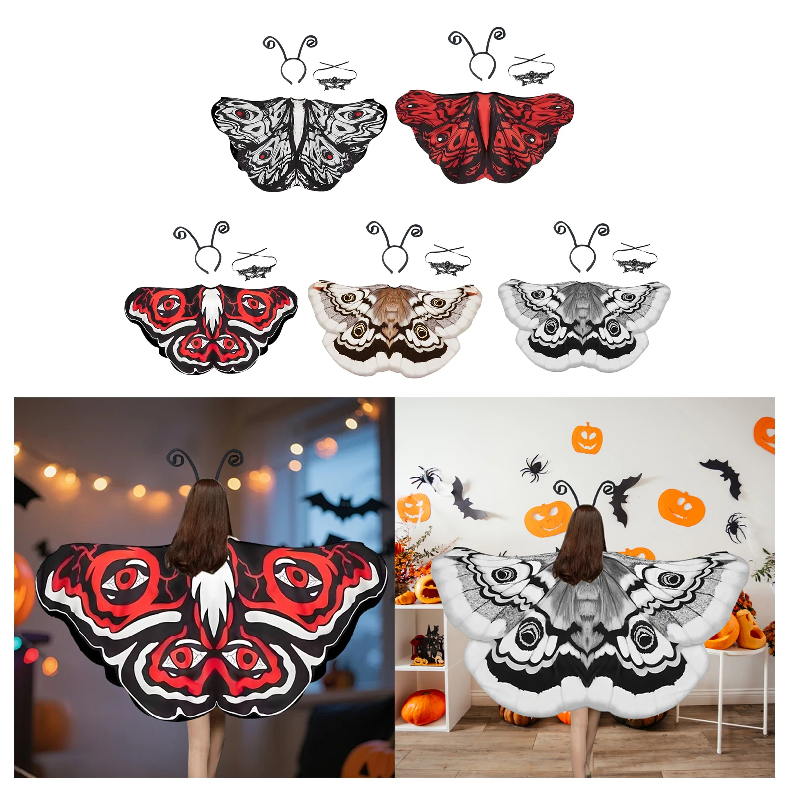 

Butterfly Costume for Women Moth Wings Cape with Mask and Headband Cosplay Party Masquerade Costume Props for Stage Performance