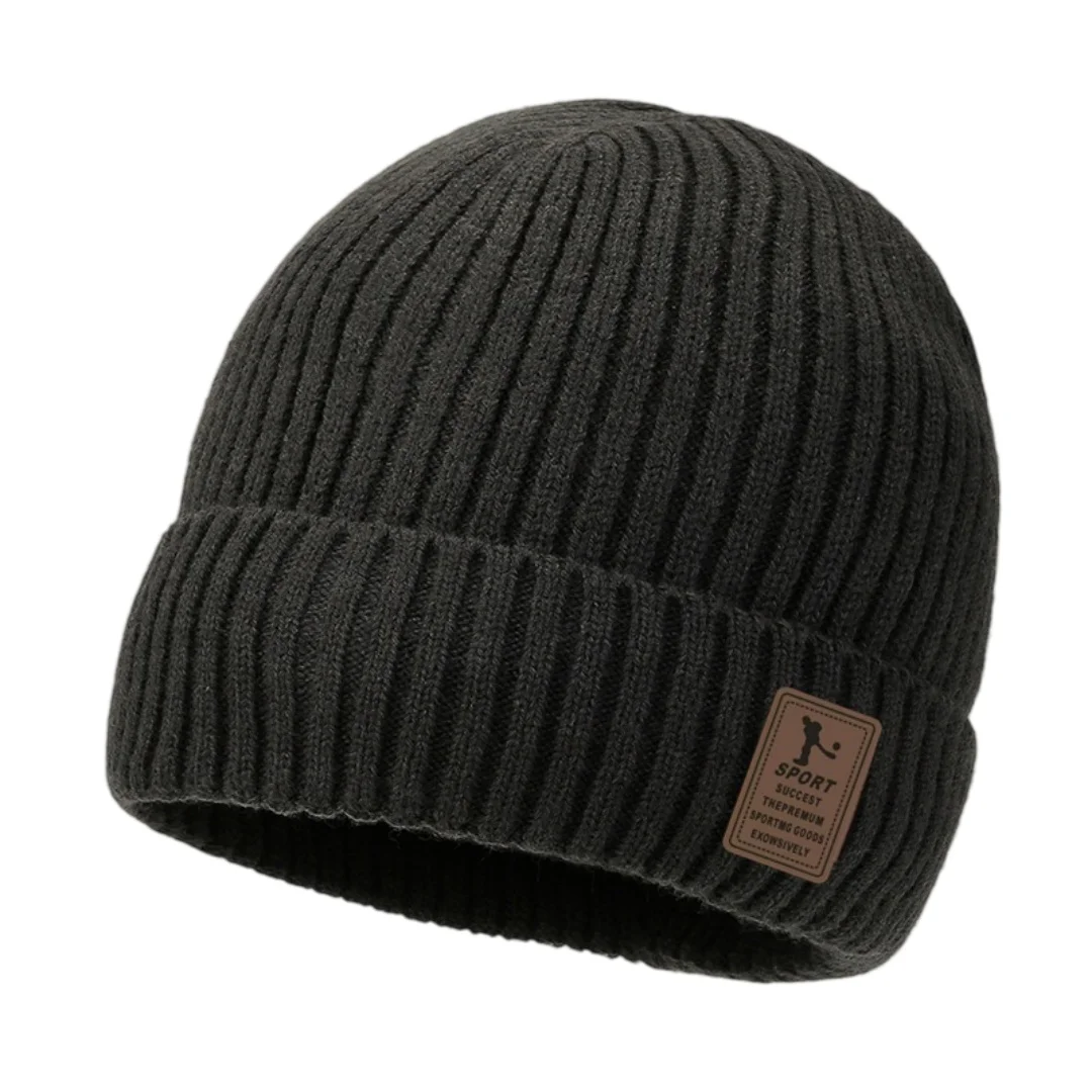 Fleece Lined Beanie Men Women Ribbed Knit Cuffed Winter Hat Warm Plush Thermal Stretch Skull Cap Unisex Cold Weather Headwear