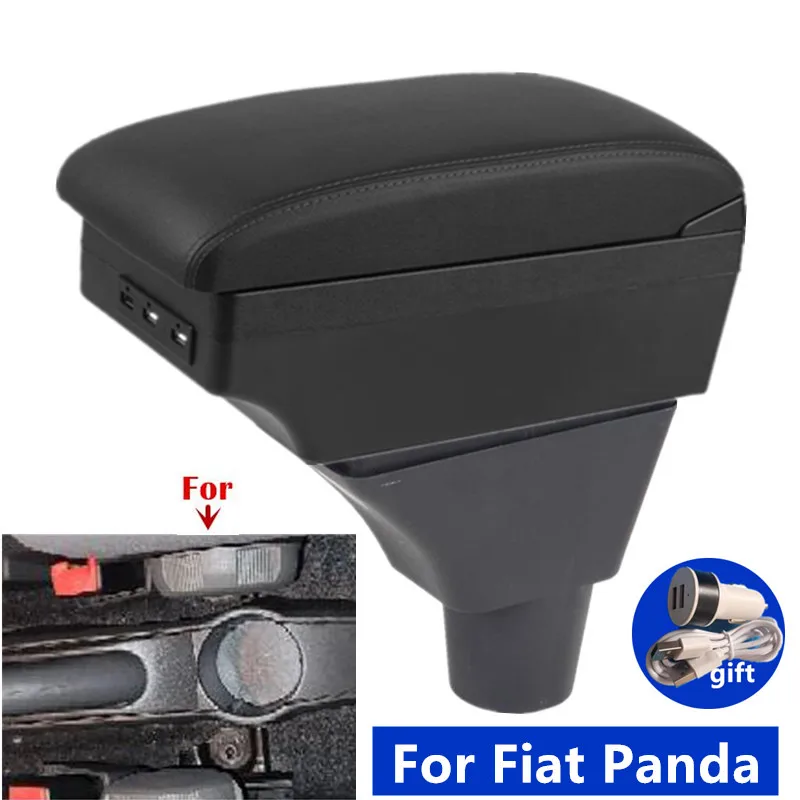 Für Fiat Panda II 2 Armlehnenbox, Armstütze, Mittelkonsole, Aufbewahrungsbox mit USB-Anschluss, spezielles Nachrüstzubehör für den Innenraum