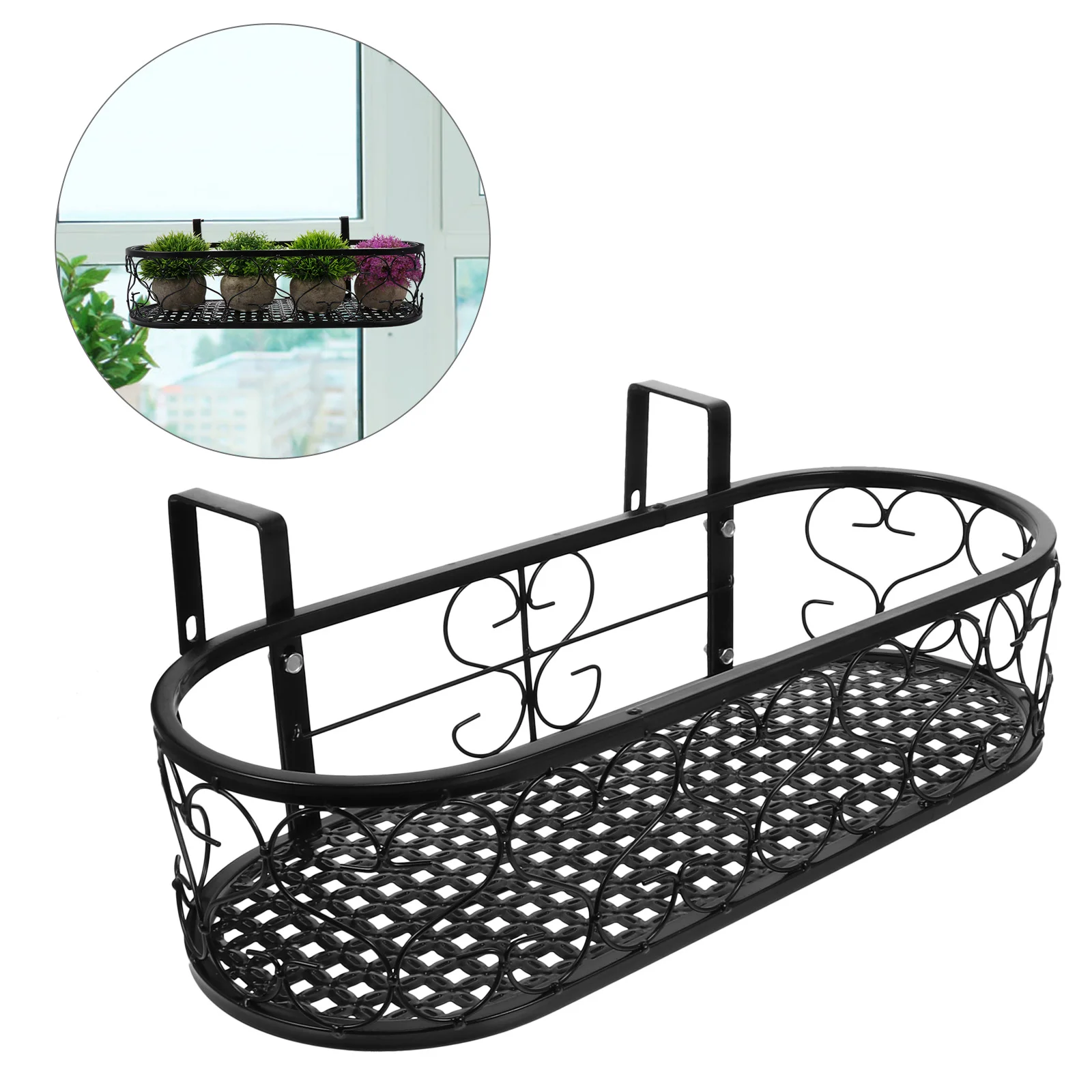 

Hanging Flower Stand Plant Decor Decorative Bonsai Holder Flowerpot Wall-mounted Railing Iron Storage Rack