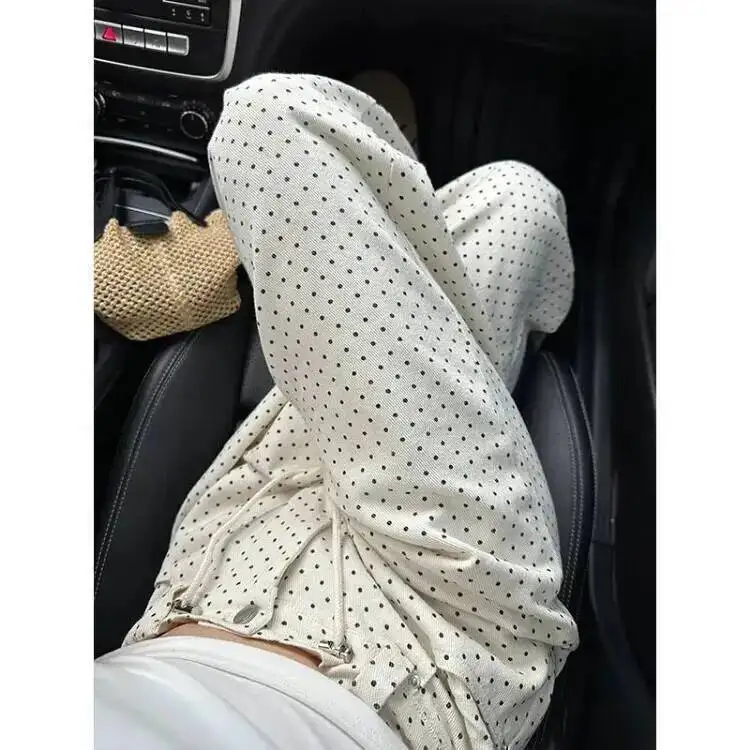 

Babyoung Fashion Wave Point Print For Women Y K Elastic Waist Drawstring Trousers Summer New Loose Wide Leg Pants