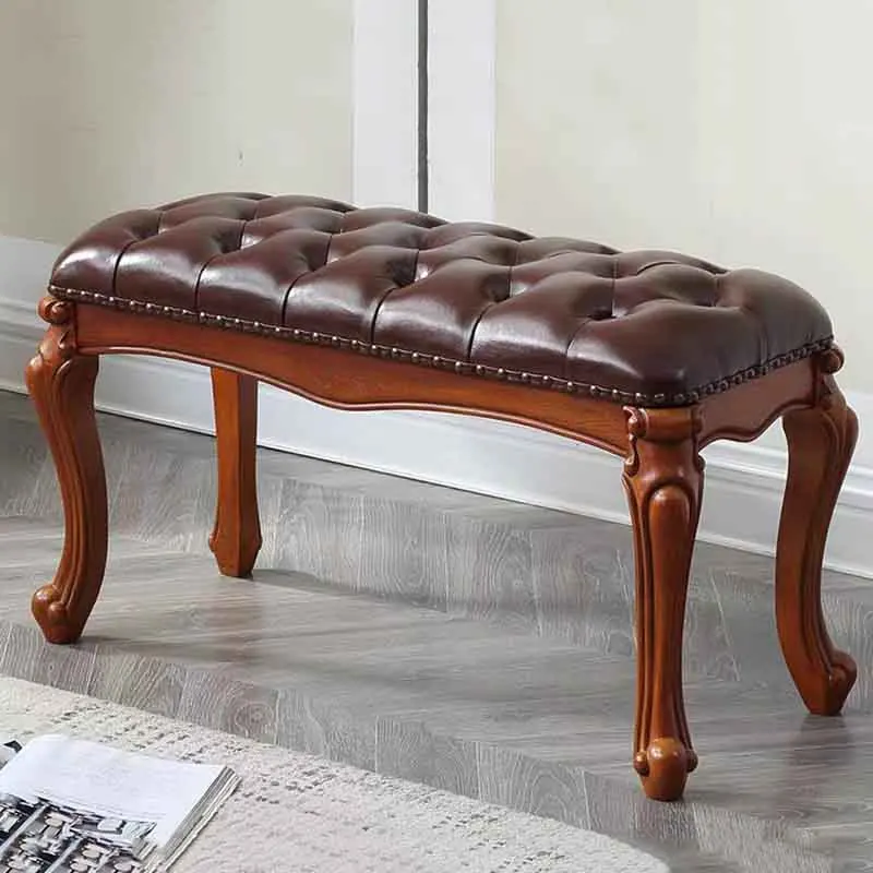 Nordic Leather Sofa Bench for Living Room, Solid Wood Long Chair, Porch Shoe Changing Stool, Footstool, Home Leisure Seats Bench