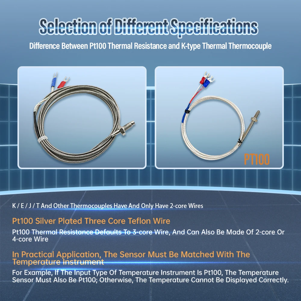 Thread M6 Screw Probe Temperature Sensor Thermocouple K J E PT100 Type 0-400℃ 1/2/3/4/5m Long Cable PID Controller Thermometer