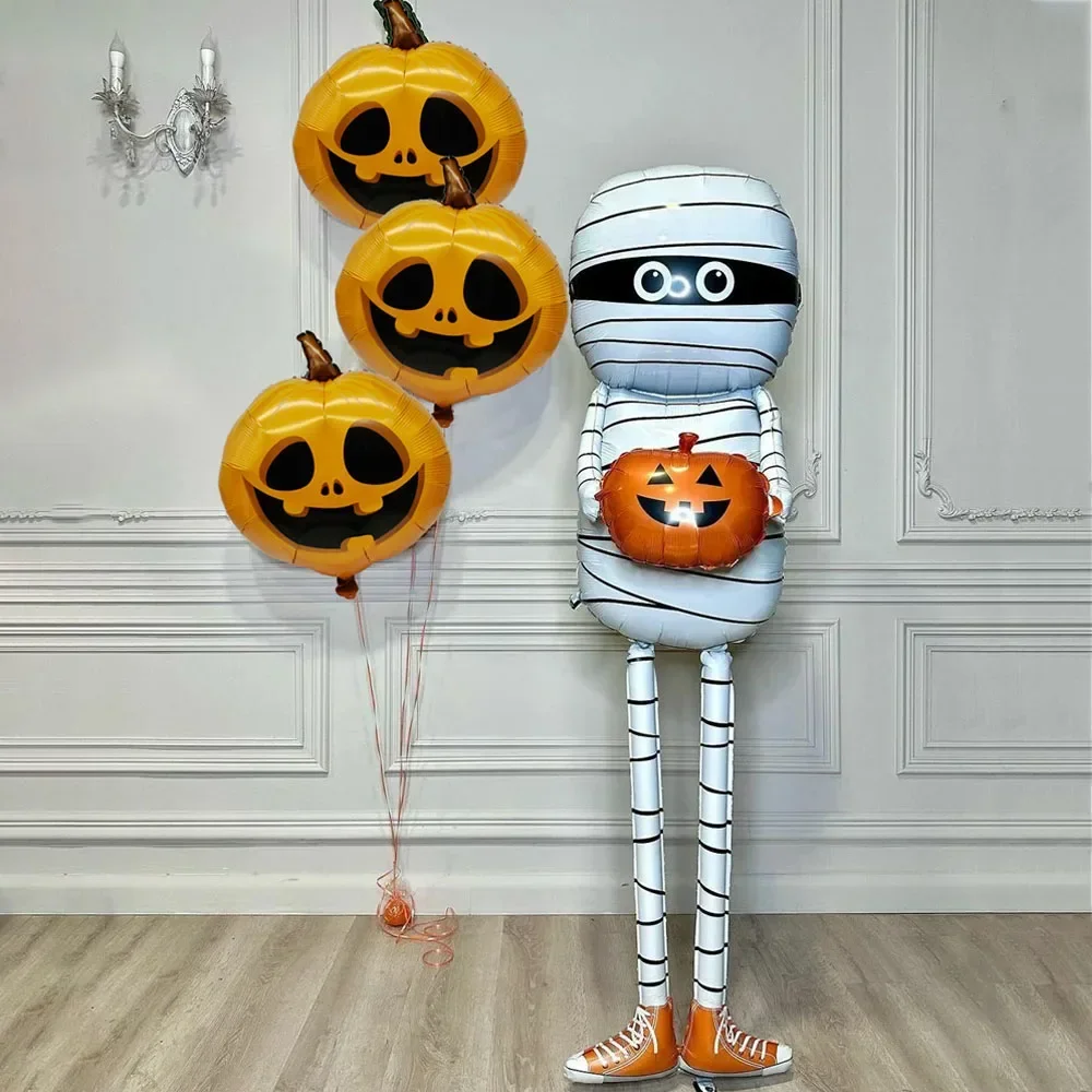 Halloween Pumpkin 3D Huge Standing Mummy Skull Foil Balloons 90CM Black Orange Latex Ballon Happy Helloween Birthday Party Decor