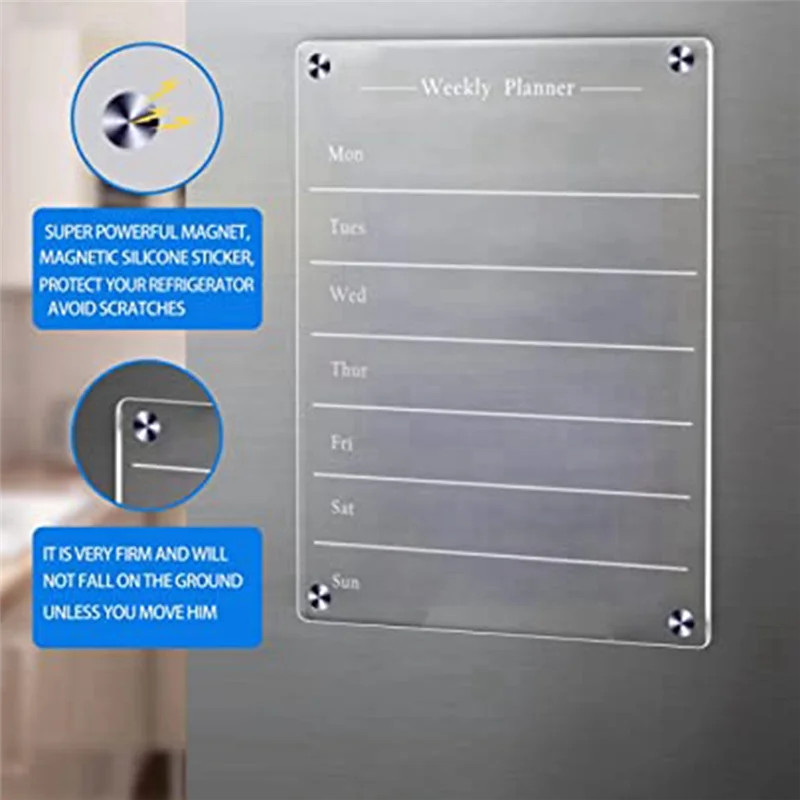 TA-Transparent Acrylic Board Clear Dry Erase Board For Refrigerator Acrylic Magnet Weekly Calendar For Refrigerator