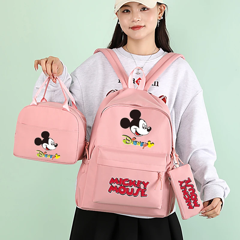 3Pcs/set Disney Mickey Mouse Printed Backpack with Lunch Bag for Teenager Boy Girl Bookbag Schoolbag Comfortable Travel Set