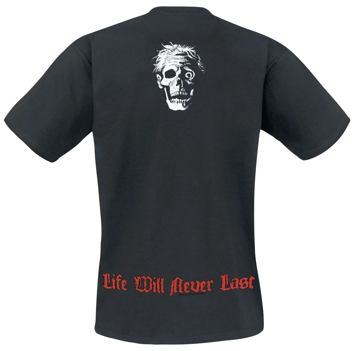 Death Life Will Never Last Tee, Death Metal T-Shirt with Red Logo & Skull Back Print, Death Band Fan Merch
