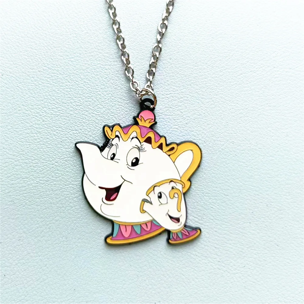 Disney Beauty and the Beast teacup Necklace Anime Cartoon Metal Necklace Gifts for woman girl