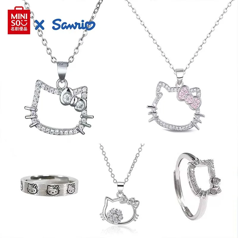 

Kawaii Hello Kitty Sanrio Anime Crystal Pendant Necklaces Ladies Girl Simple White Zircon Elegant Necklace Women Jewelry Gift