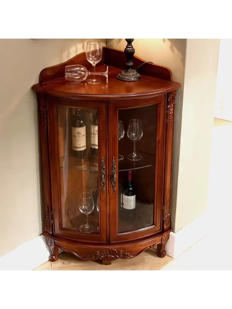 American solid wood corner cabinet light walnut living room sofa corner wine cabinet 50 triangular cabinet