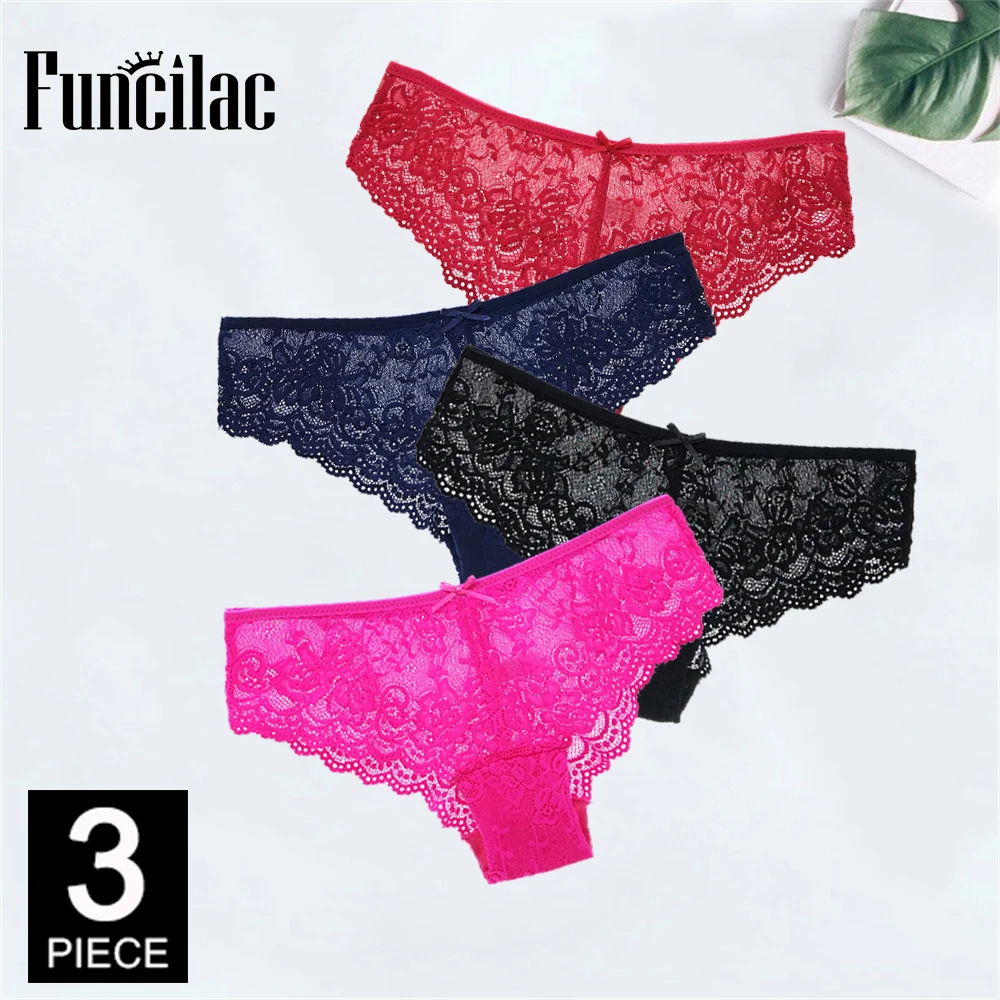 Women Briefs Sexy Full Lace Panties Hollow Out Low-waist Female Shorts Soft Solid Color Breathable Underwear Fast Ship 3Pcs/lot