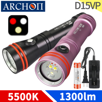 D15VP Scuba diving video flashlight Red  Warm white lighting Dive torch Underwater 100m Diving photography HD video fill lights