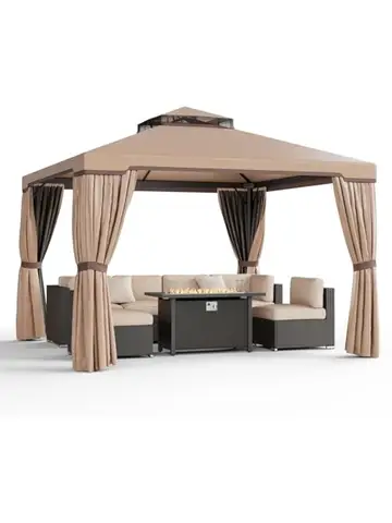 Outdoor 10x10 Garden Gazebo, Steel Vented Double Roof Patios Canopy, Outside Gazebo with Mosquito Netting for Backyard, Lawns,