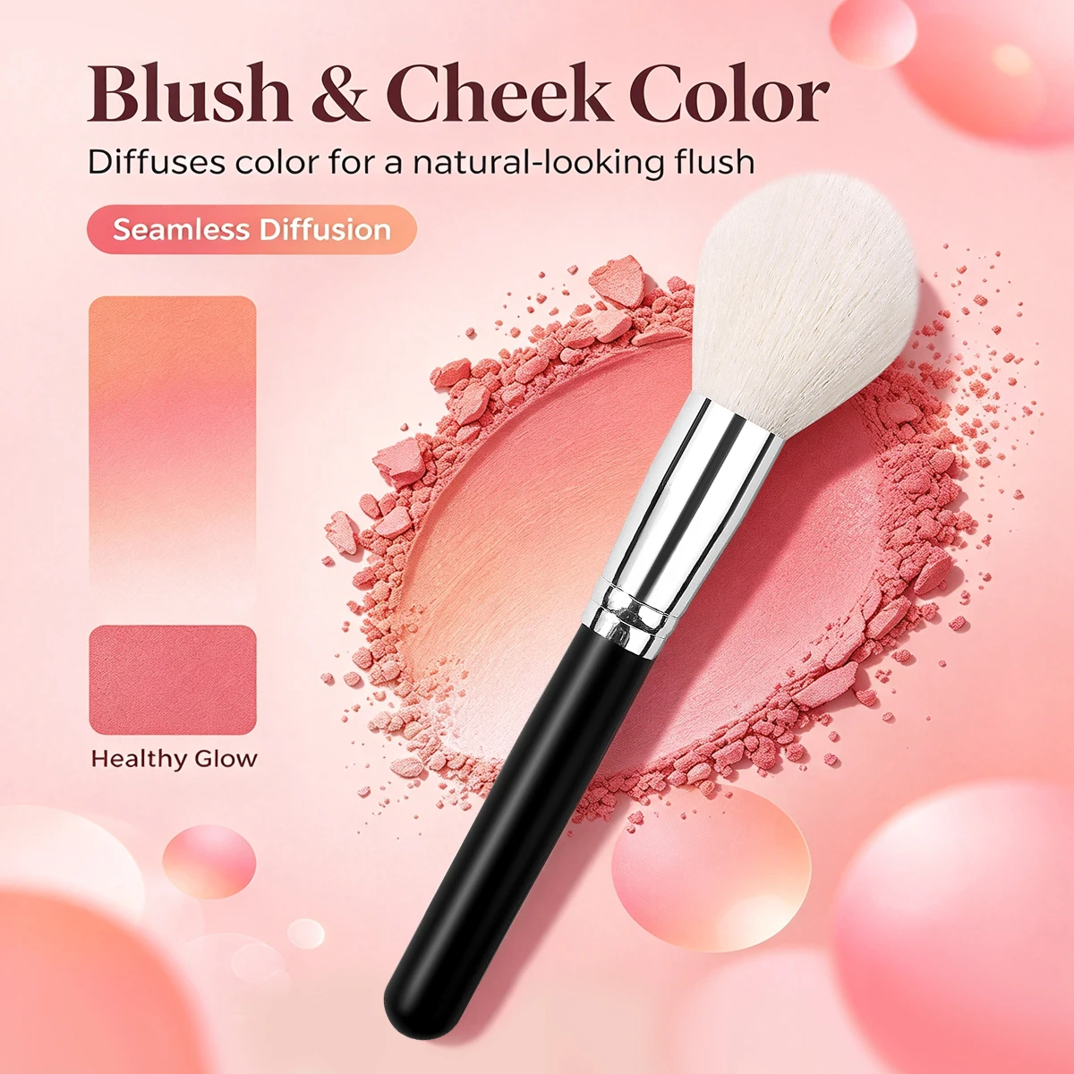 Flame Shape Makeup Brush,for Blush Highlight Contour,Professional Face Makeup Tool, Black Handle Single Makeup Brush