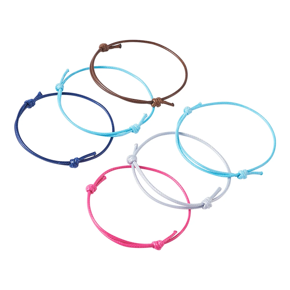 50pcs Simple Woven Korean Waxed Polyester Cord Bracelet Handmade Adjustable Pure Color Thread Bracelet Couple Bracelet Gift