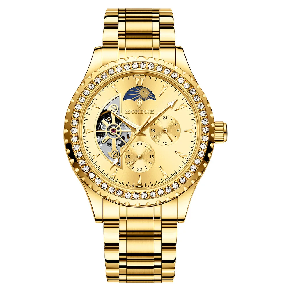 UTHAI M34 Orologio da uomo alla moda con diamanti tempestati di diamanti impermeabile luminoso scavato orologio meccanico completamente automatico, orologi da uomo