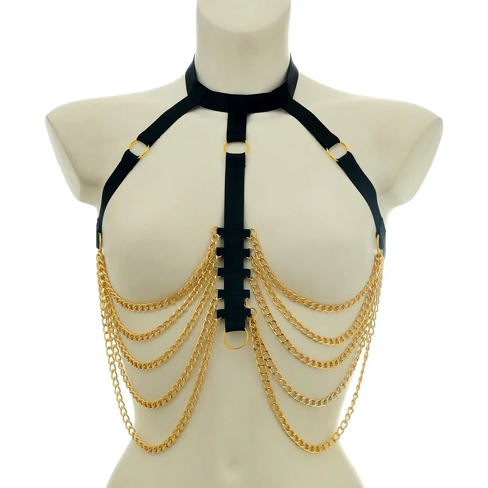Women Hollow Body Chain Sexy Lingerie Bondage Body Harness Pastel Goth Open Chest Adjustable Black Body Harness Bra