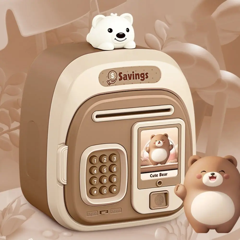 Password Lock Automatic Roll-Up Savings Bank Voice Reminder Fingerprint -Protected Smart Money Deposit Box Storage Box Cartoon