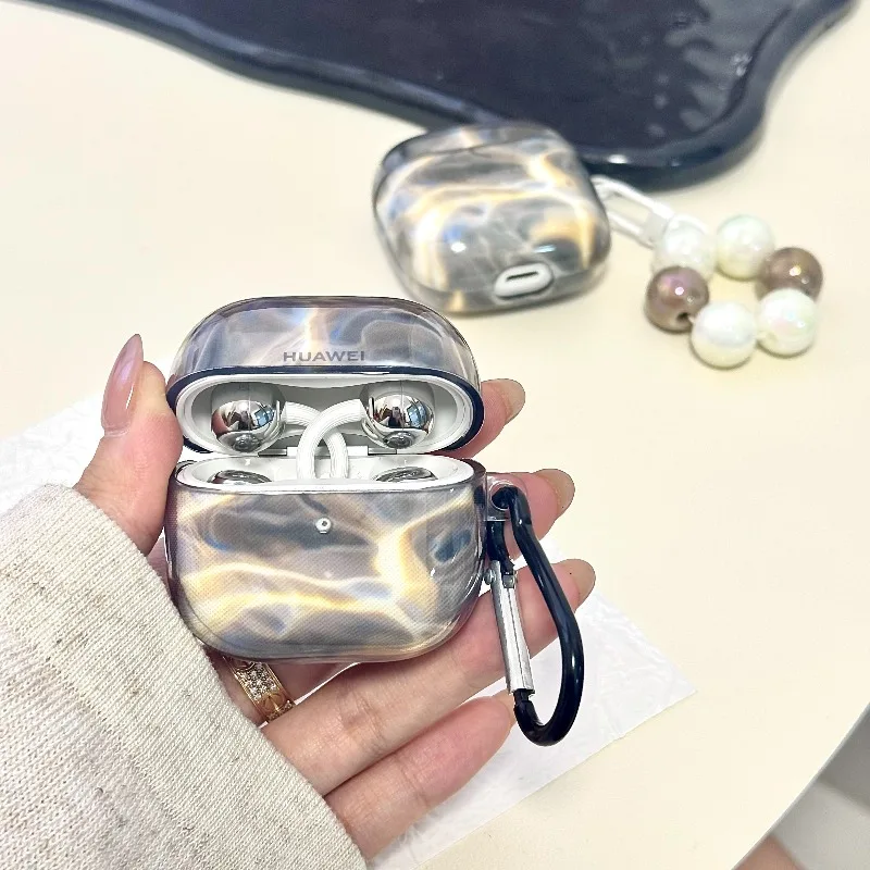 

For Huawei FreeClip 2 FreeBuds 7i 6i 5i SE2 SE3 Pro3 Pro 4 TPU Water Ripple Pattern Earphone Case with Ring Protective Cover
