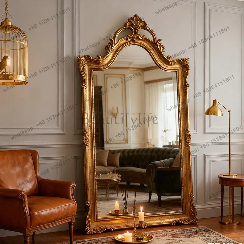 

French retro floor-to-ceiling home engraved mirror living room bedroom full-length mirror