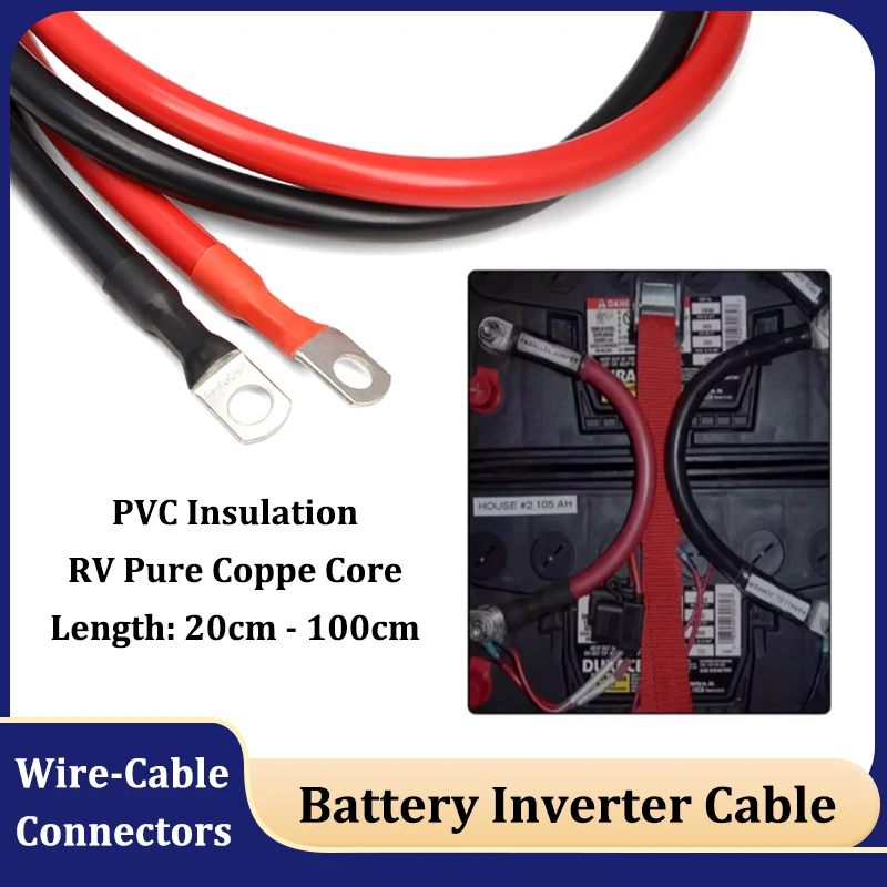 

20/30/40/50/60/100CM Battery Inverter Connection Cable 8/6/4AWG UPS Stranded RV Pure Coppe Wire Tin-plated with M8 Lug Terminal