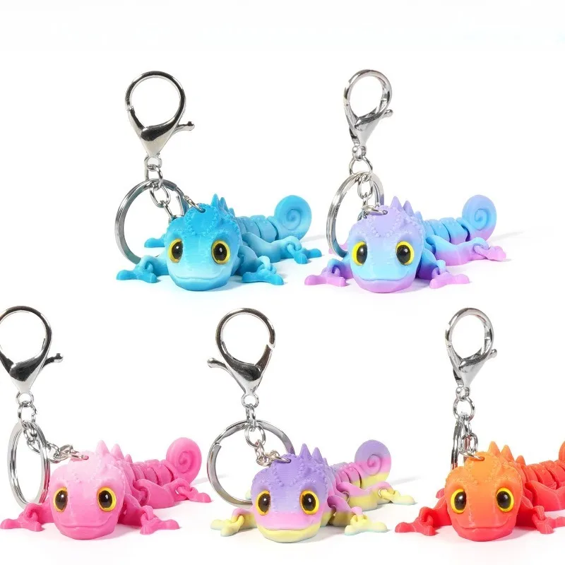 

Cartoon 3D Print Chameleon Doll Toys with Keychain Bag Charm Movable Joints Creative Unique Backpack Decor Accessories Gifts