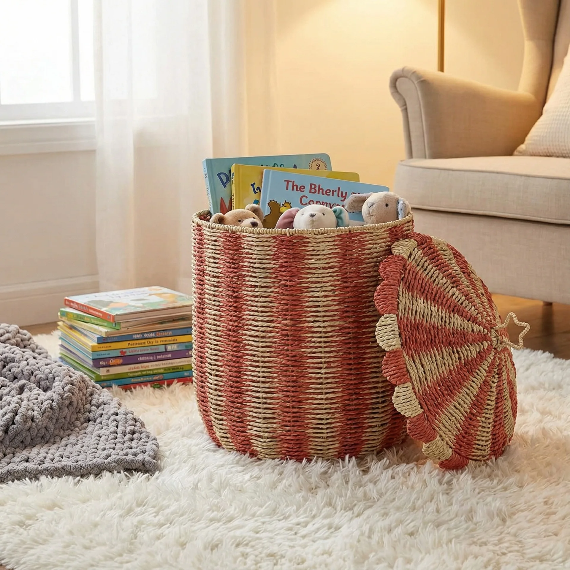 Paper cord woven storage basket, children's room decoration, home dirty laundry storage basket, miscellaneous storage basket
