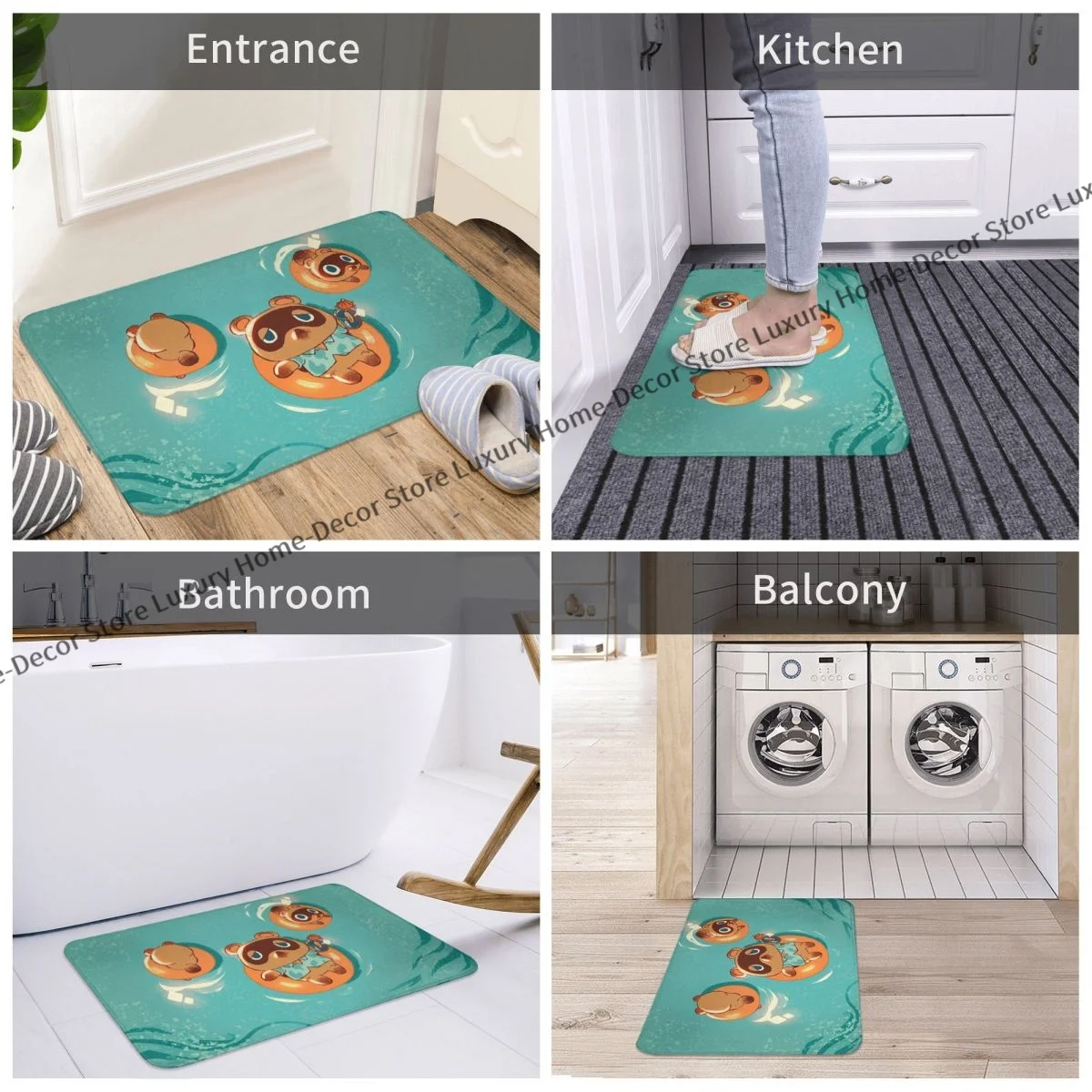 Animal Crossing: New Horizons Non-slip Doormat Swimming Bath Kitchen Mat Prayer Carpet Flannel Pattern Decor