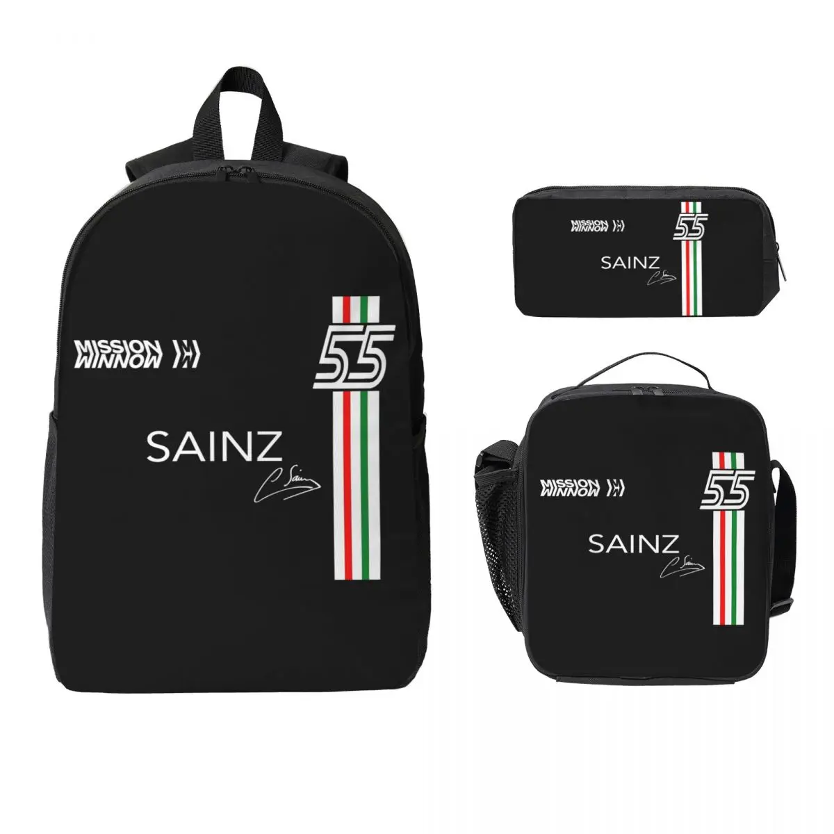 

Carlos Sainz Jr F1 Signature Graphic - Dark Backpack Student Boys Girls BookBag School Bag 3ps Insulated Lunch Bag Pencil Case