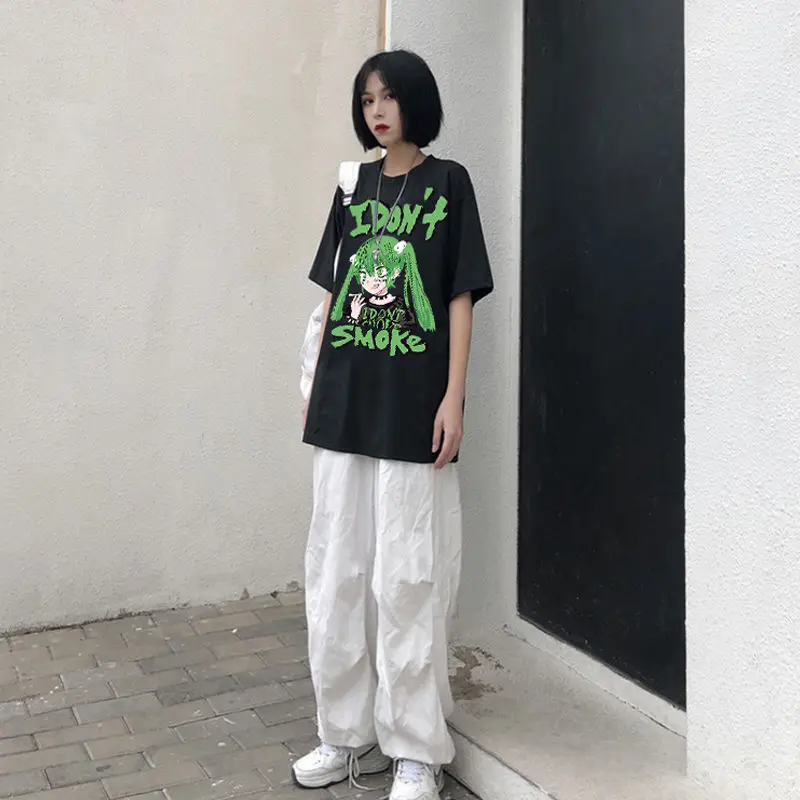 Women\'s Tops Are smke of The Dark Japanese Casual T-shirt Harajuku Dark Anime Print Loose Summer Women T-Shirt dropshipping