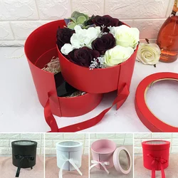 Double Layer Rotating Gift Boxes Round Artificial Flower Gift Box Wedding Birthday Party Valentine's Day Gift Packing Decoration