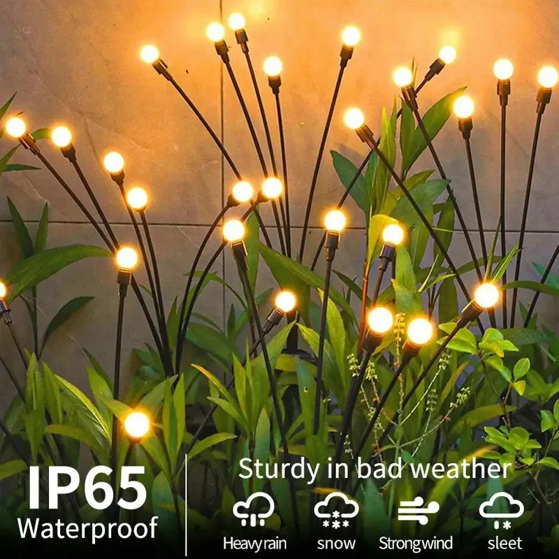 Solar Powered Jardim Lights, Firefly Lights, Outdoor, impermeável, Vibrant Swaying, Pátio, Pathway Decoração, 8 LED, 4 LED, 12 LED