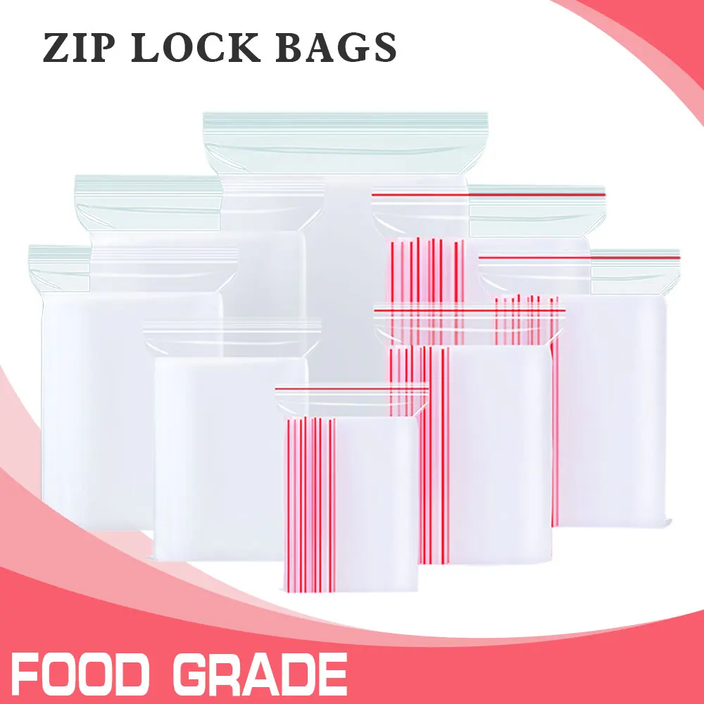 0.05/0.06/0.08/0.1/0.12/0.16/0.2mm Thickness Zip Lock Plastic Bag Reclosable Food Storage Packae Pouche Self Seal Clear Poly Bag