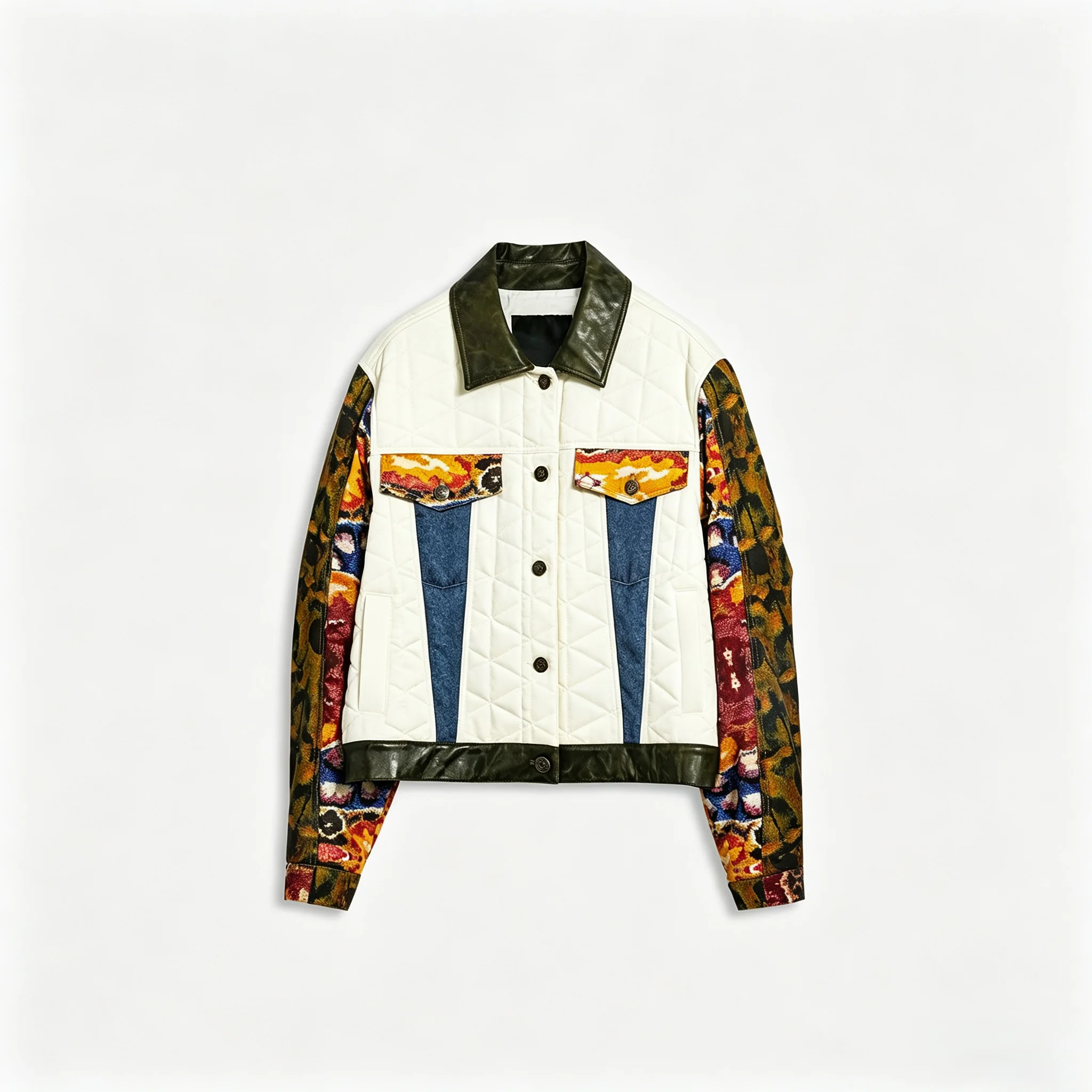 2026 Foreign Trade Spain Original Single Heavy Industry Embroidered Printed Cowboy Coat Long Sleeve Splicing Loose Short Jacket