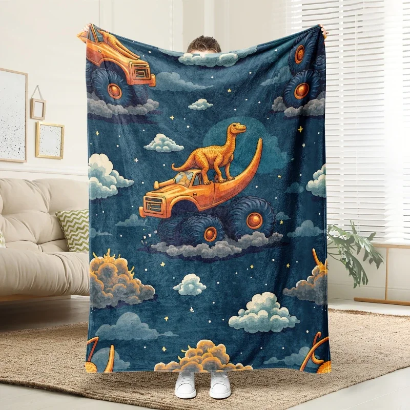 Colorful Skateboard Star Cartoon Print Throw Blanket,warm,couch,game room,workspace,ideal for casual leisure,birthday gifts
