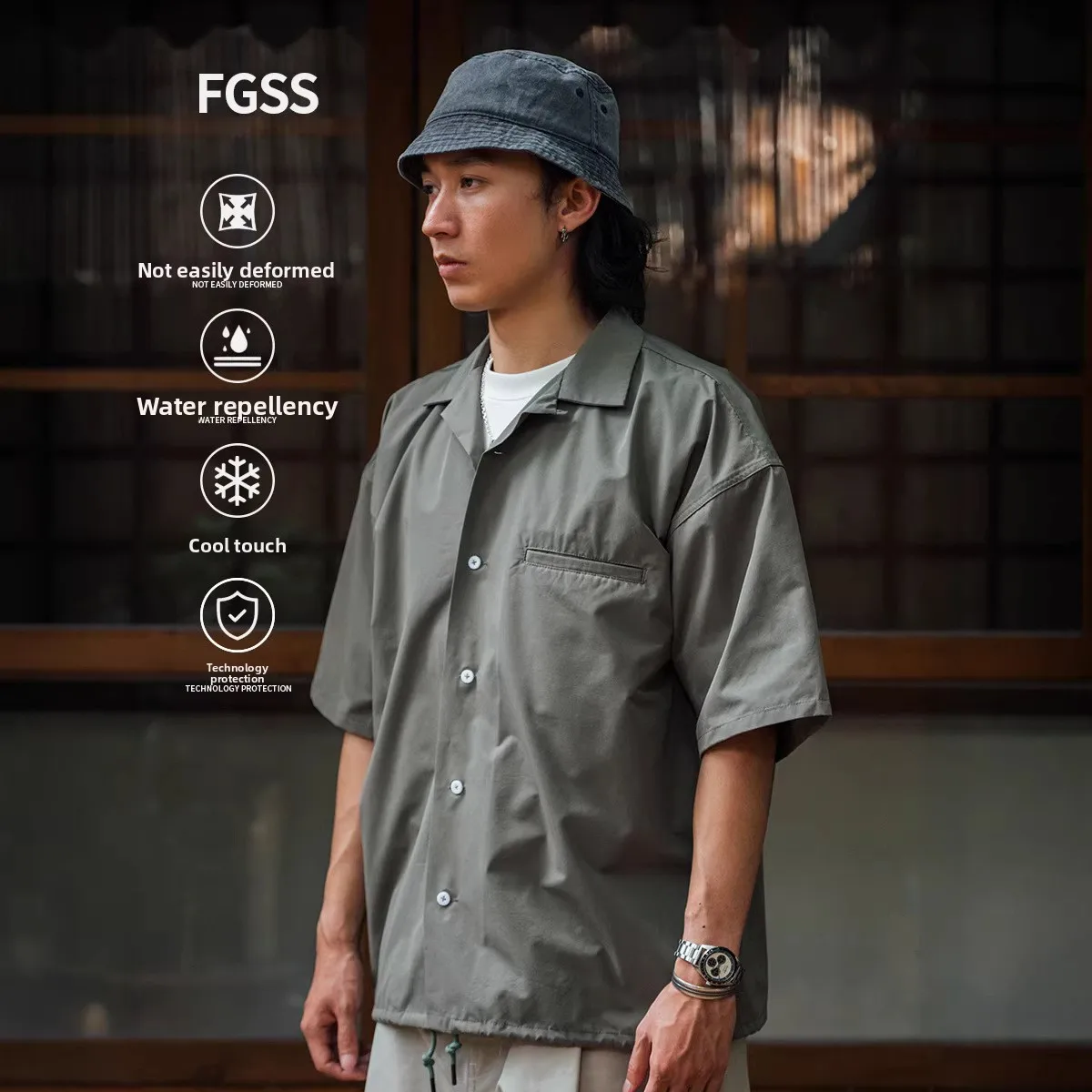 

Легкая свободная мужская футболка с коротким рукавом для активного отдыха, быстросохнущая, с охлаждающим эффектом, водоотталкивающая, повседневная рабочая одежда в японском стиле