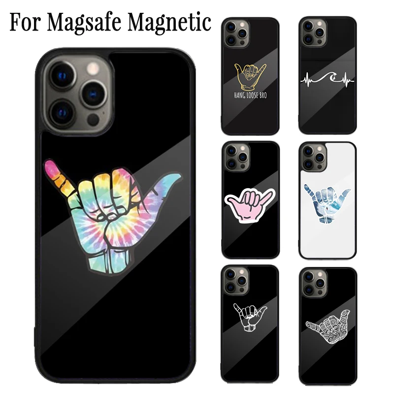 Surfer Surf Hang Loose Shaka Magnetic Phone Case For iPhone 16 15 14 Plus 13 12 Mini 11 Pro Max Magsafe Wireless Charging Cover