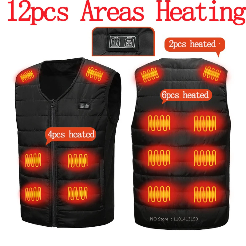 12 Area Heating Vest Men/Women Casual V-neck USB Heated Vest Smart Control Temperature Heating Jacket Cotton Coat Winter Hunting