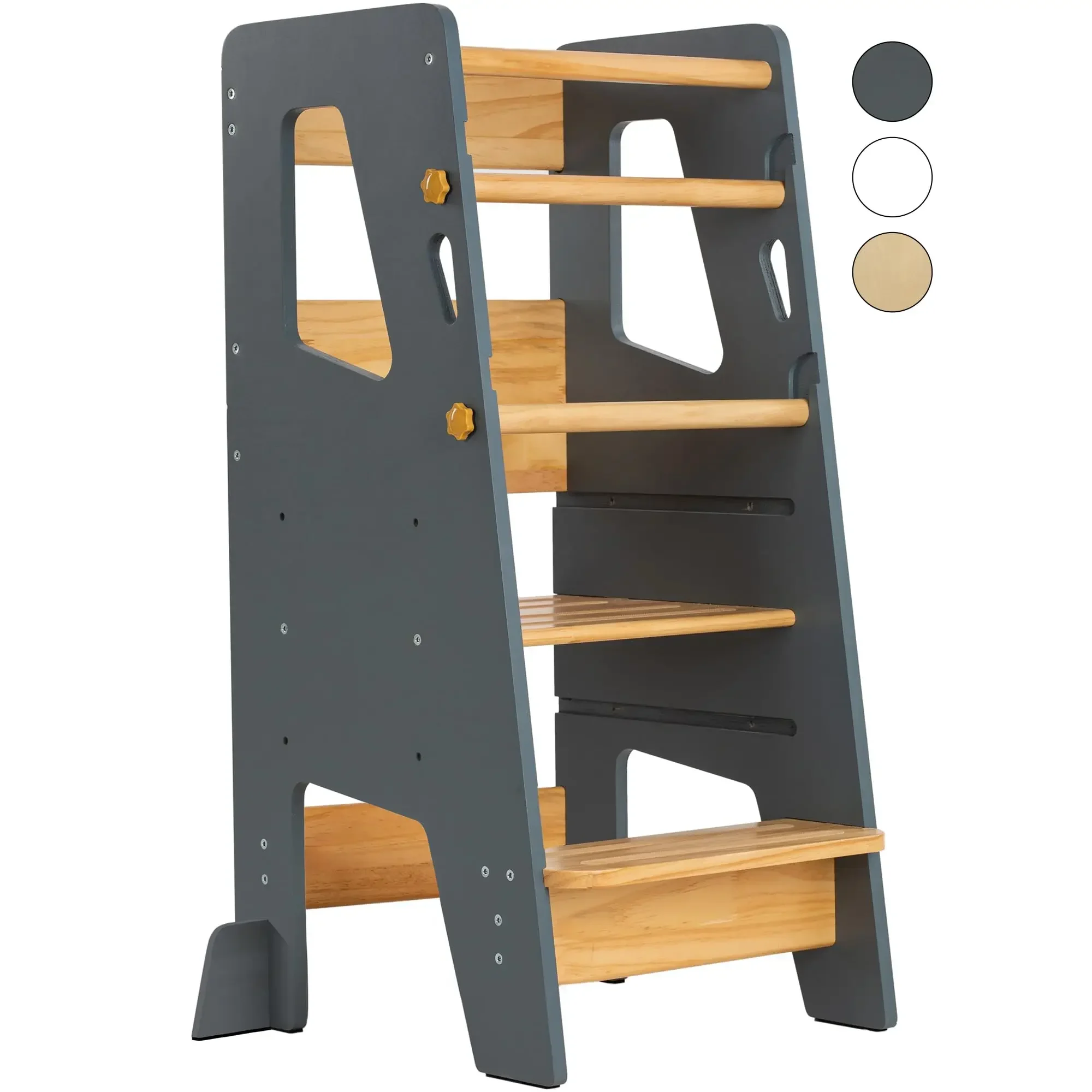 Custom Montessori Wooden Kids Learning Tower Foldable Kitchen Helper Step Stool with Storage for Home School or Gym