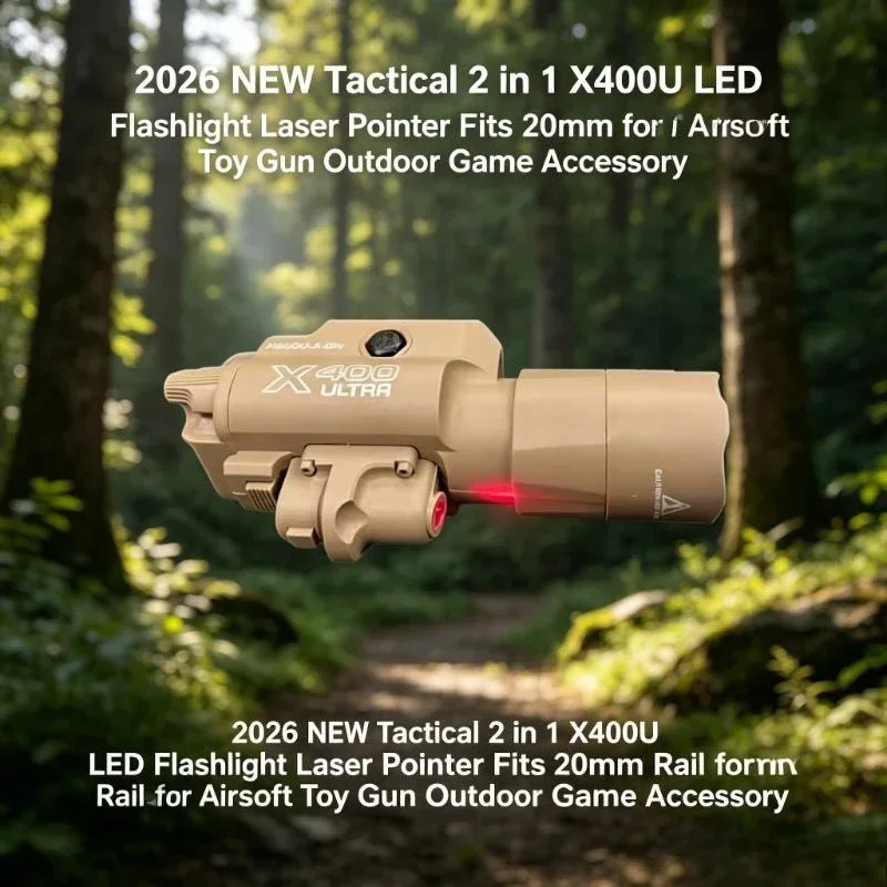 2026 NEW Tactical X800D Shockproof LED Flashlight Green Laser Pointer Fits 20mm Rail Toy Gun Outdoor Sport Gear