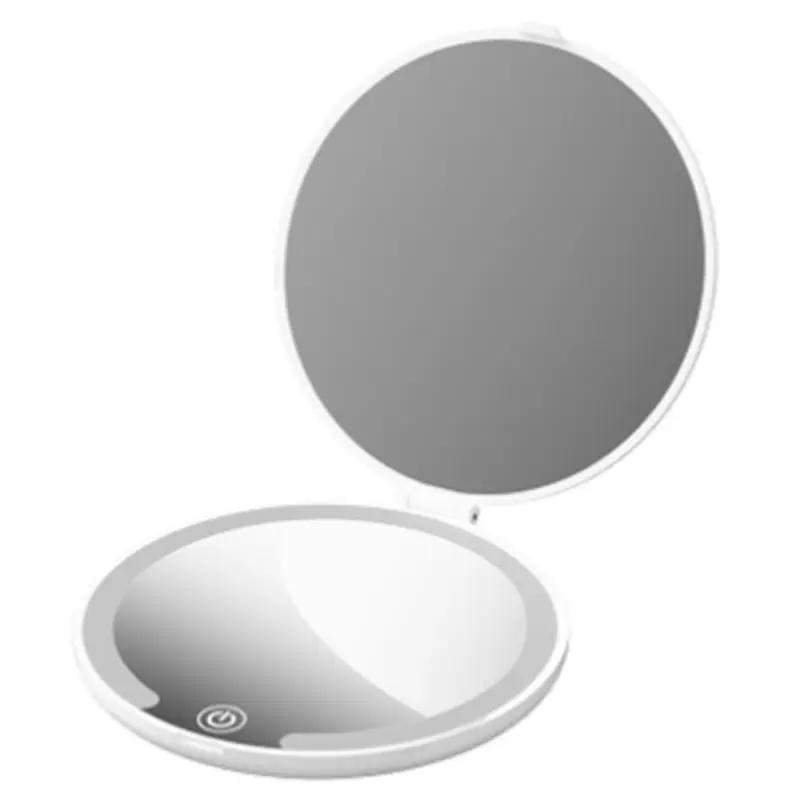 ABSS-Rechargeable LED Makeup Mirror Compact Travel Foldable Small 3 Color Lighting Built-In Battery 600 Mah
