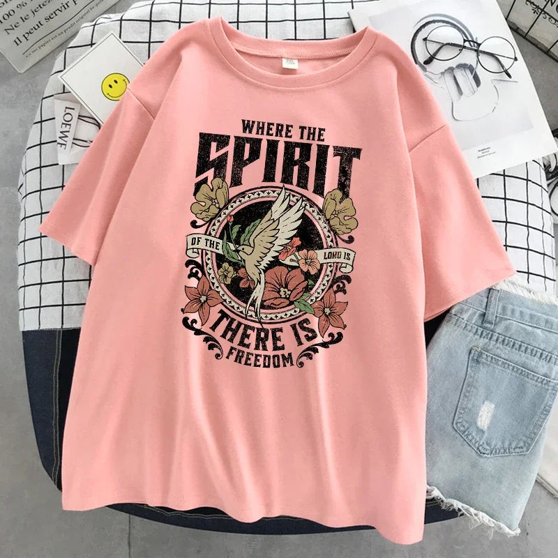 Summer Soft Short Sleeve Cotton New Tee Shirt Oversized Tshirt Where The Spirit There Is Freedom Female T-Shirts