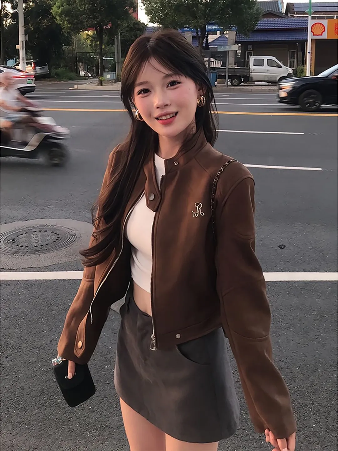 American Retro Brown Suede Jacket Women's 2025 Spring Autumn New Small Size Short Flight Motorcycle Uniform Jacket