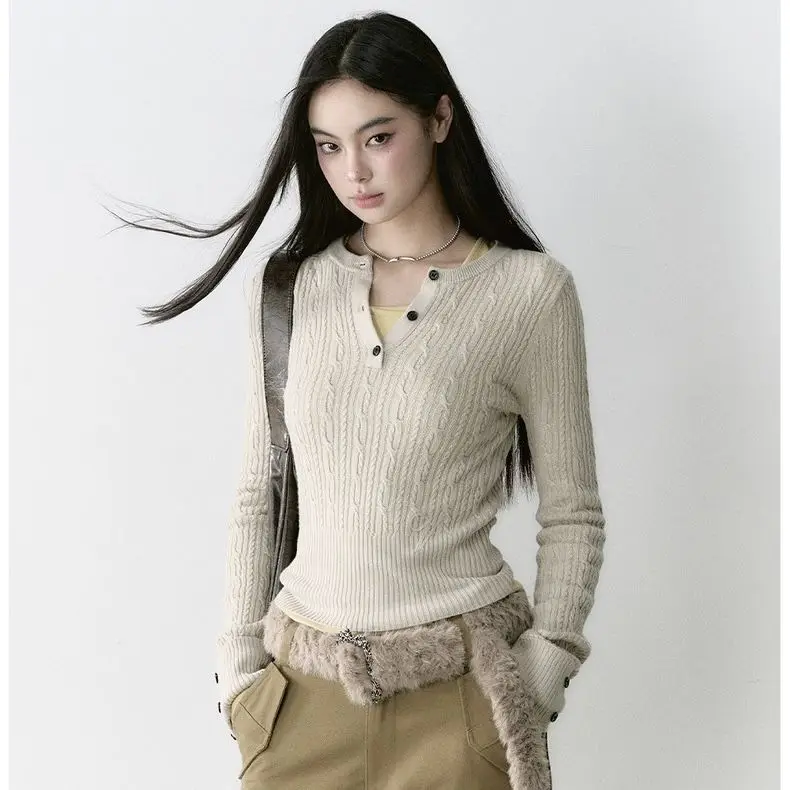 

Twisted Knit Sweater 2025 Women's New Autumn Winter Versatile Pullover Knitted Top