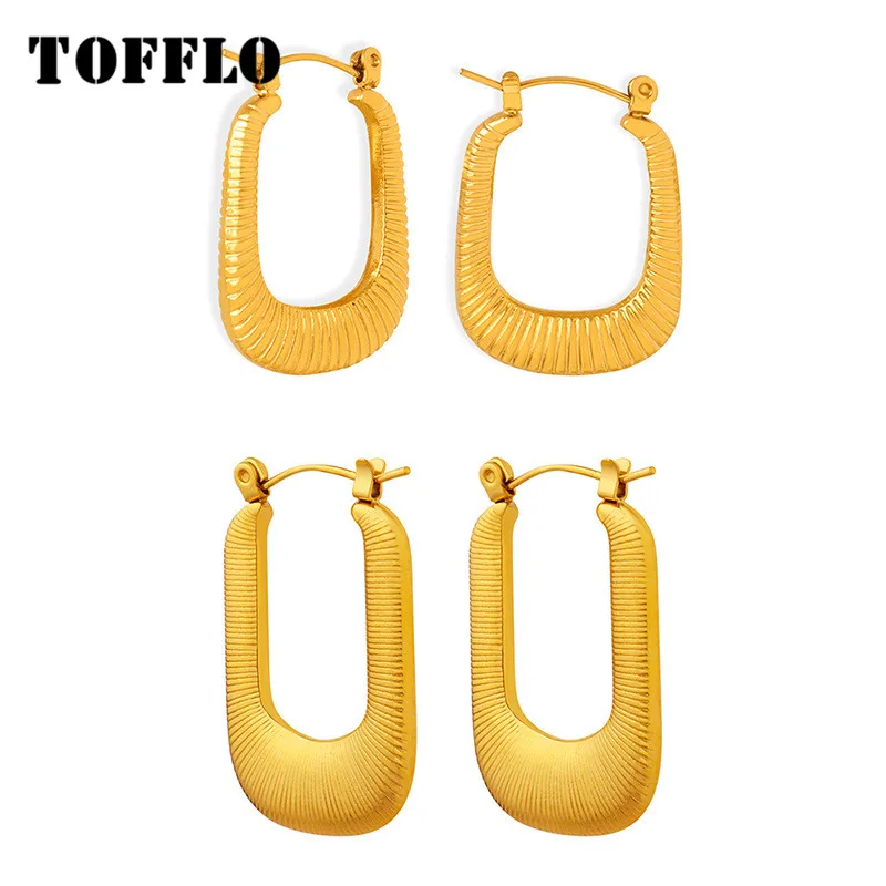 TOFFLO Stainless Steel Jewelry Geometric Multi-Layer Line Surround U-Shaped Earrings For Women's Fashion Earrings BSF1104