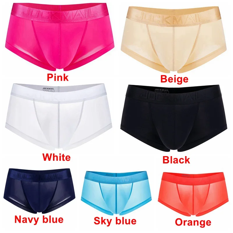 JOCKMAIL Thời Trang Gợi Cảm Băng Lụa Quần Lót Nam Mùa Hè Cực Quần Sịp Boxer Thoáng Khí Microfiber Bơi Nam Ba Lỗ Quần Short